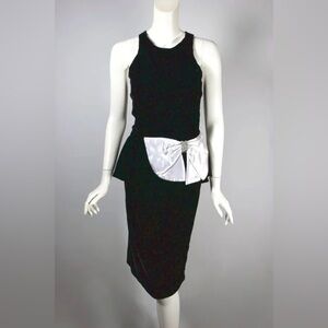 1980s peplum dress black velvet white satin bow by Legends Fashions